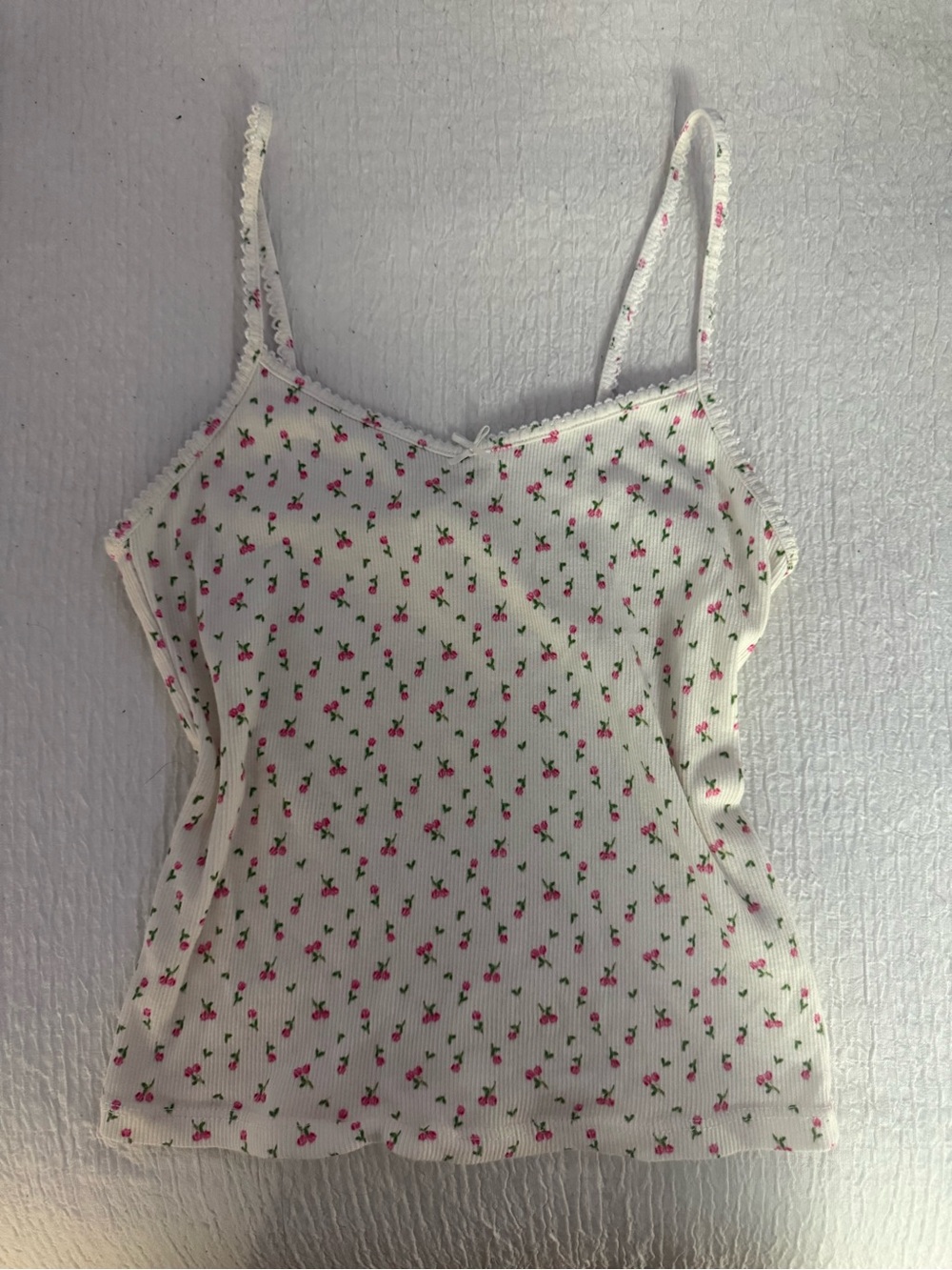 Aeropostale Cream Floral Ribbed Cami with Pink Cherry Print